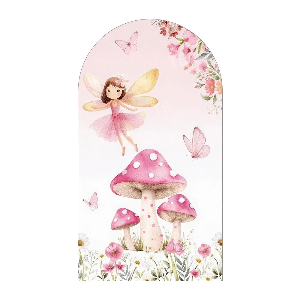 Fairy First Birthday Arch Backdrop Cover Kids Party Decor Whimsical Fairy Baby Shower Photography Background Wall Elastic Fabric