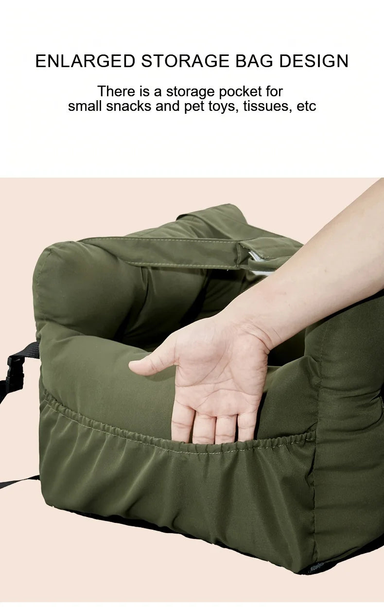 Dog car seat with safety belt by I YAN, non-slip travel carrier designed for small dogs, secure and comfortable for car journeys.