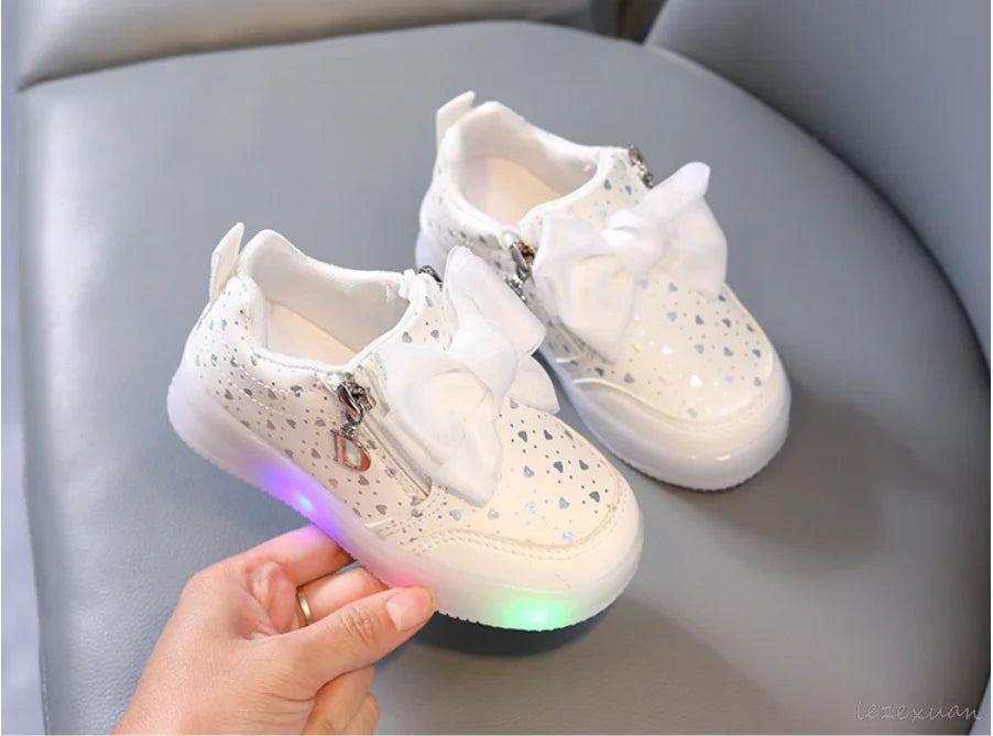 LED Casual Sneakers For Spring Girls KPop Demon Hunters Printed Mesh Breathable Shoes Children Lighted Non-slip Pink Purple