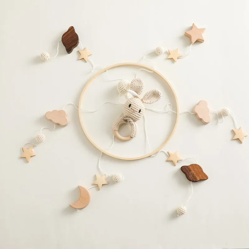 Baby Cloud Crib Mobile with Musical Box – Wooden Rattle Toy for Newborns 0–12M - I YAN