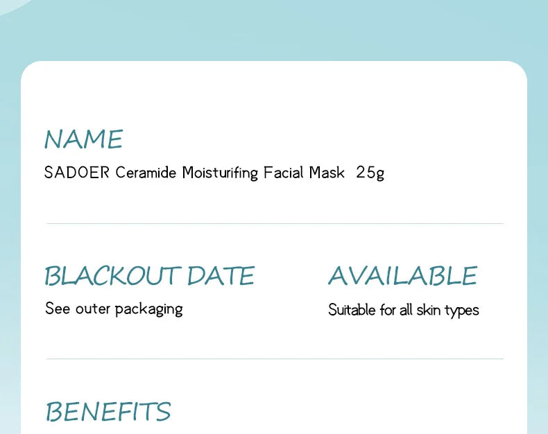 10pcs SADOER Hyaluronic Acid Collagen Face Mask Facial Skincare Moisturizing Hydrating Facial Masks Korean Skin Care Cosmetics