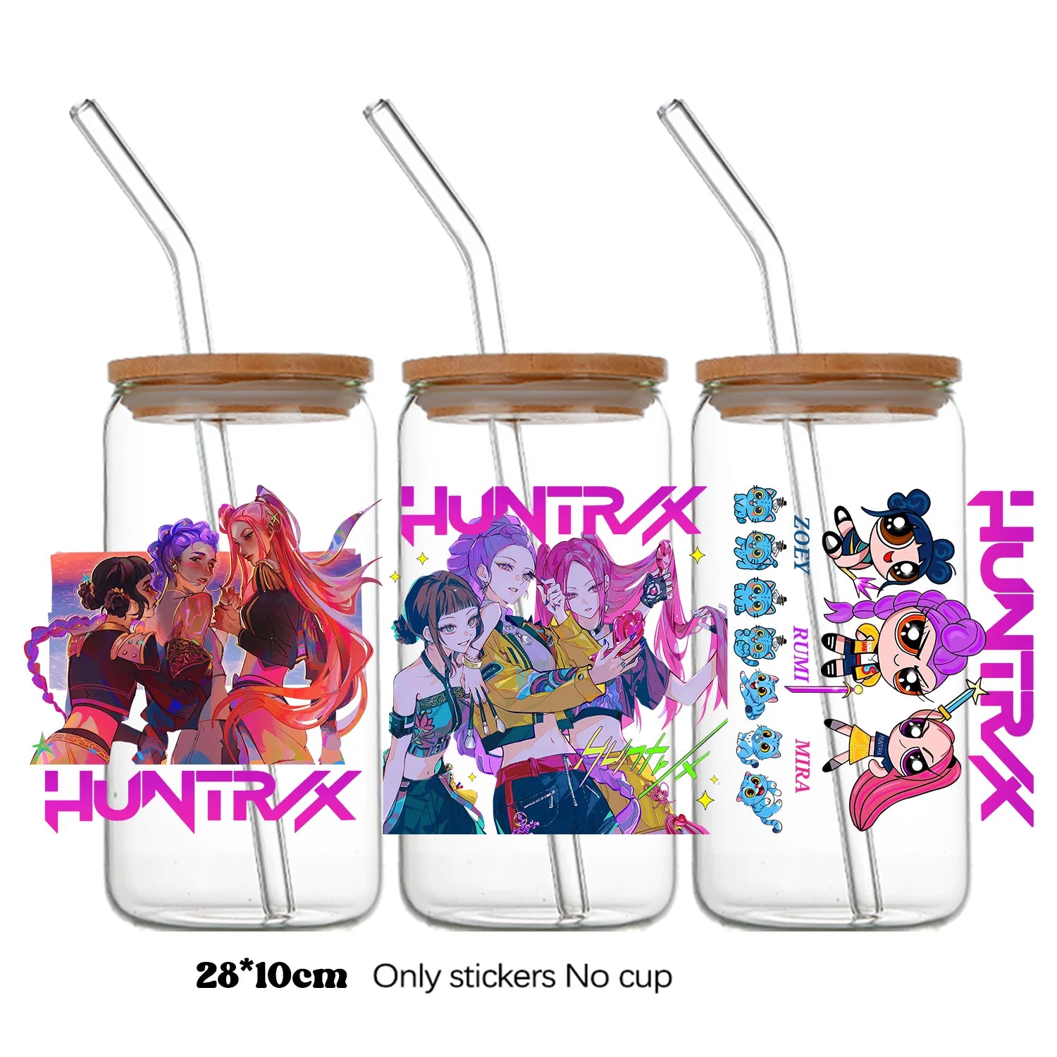 Demon Hunters UV DTF crystal sticker by I YAN, 10x28cm bottle and cup wrap decal featuring detailed demon hunter artwork.