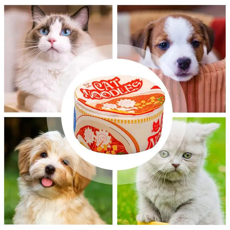 I YAN ramen noodle cat bed shaped like a bowl with a soft cover, cozy pet house for small to large cats, indoor use.