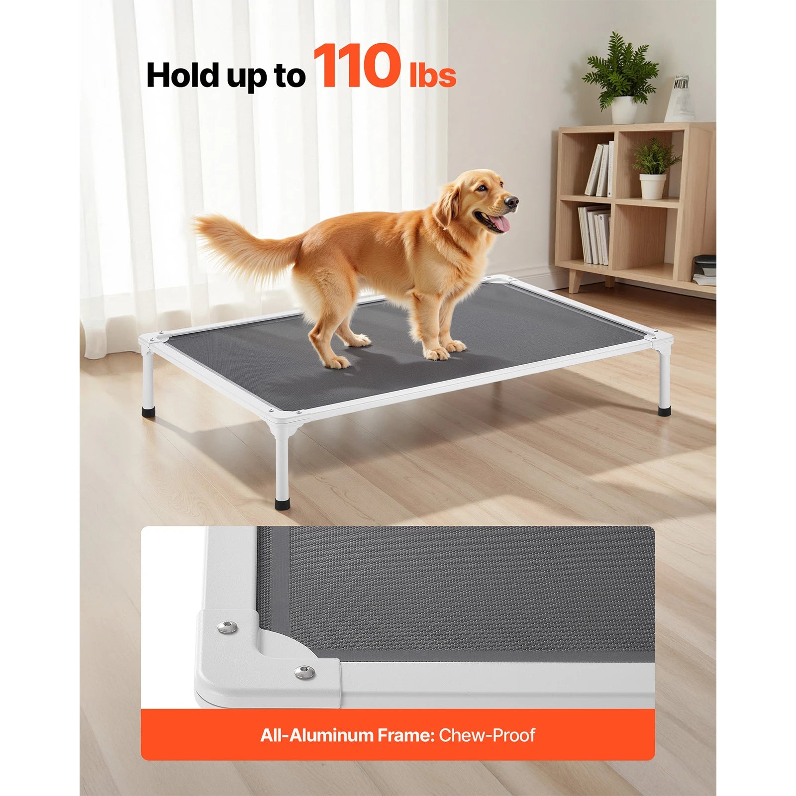 Elevated Dog Bed for Large Dogs, Portable Raised Pet Cot with Sturdy Frame and Breathable Mesh, Indoor & Outdoor Cooling Hammock