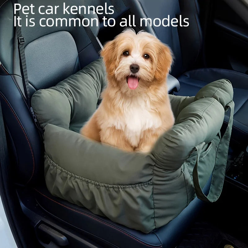 I YAN dog car seat with safety belt, non-slip travel carrier for small dogs, secured in a vehicle for safe travel