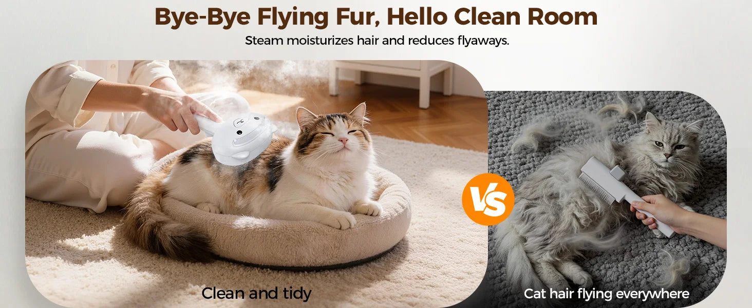 Self Cleaning Shedding Steam Cat Brush, Silicone Scraper Included Dog Brush, primecat, Cat Brushes for Shedding, USB Rechargeable, for Grooming & Haired Pets, Dogs & Cats, White