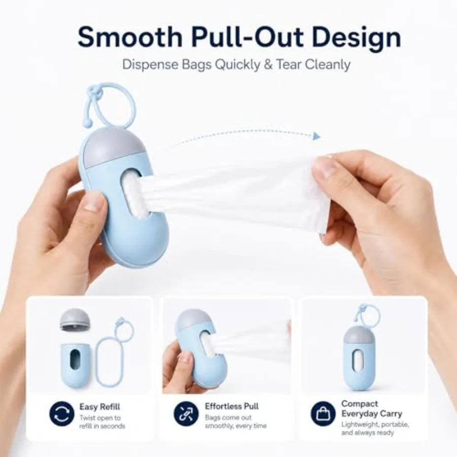 Portable I YAN dog waste bag dispenser with poop bag holder for outdoor walks, compact and easy to carry.