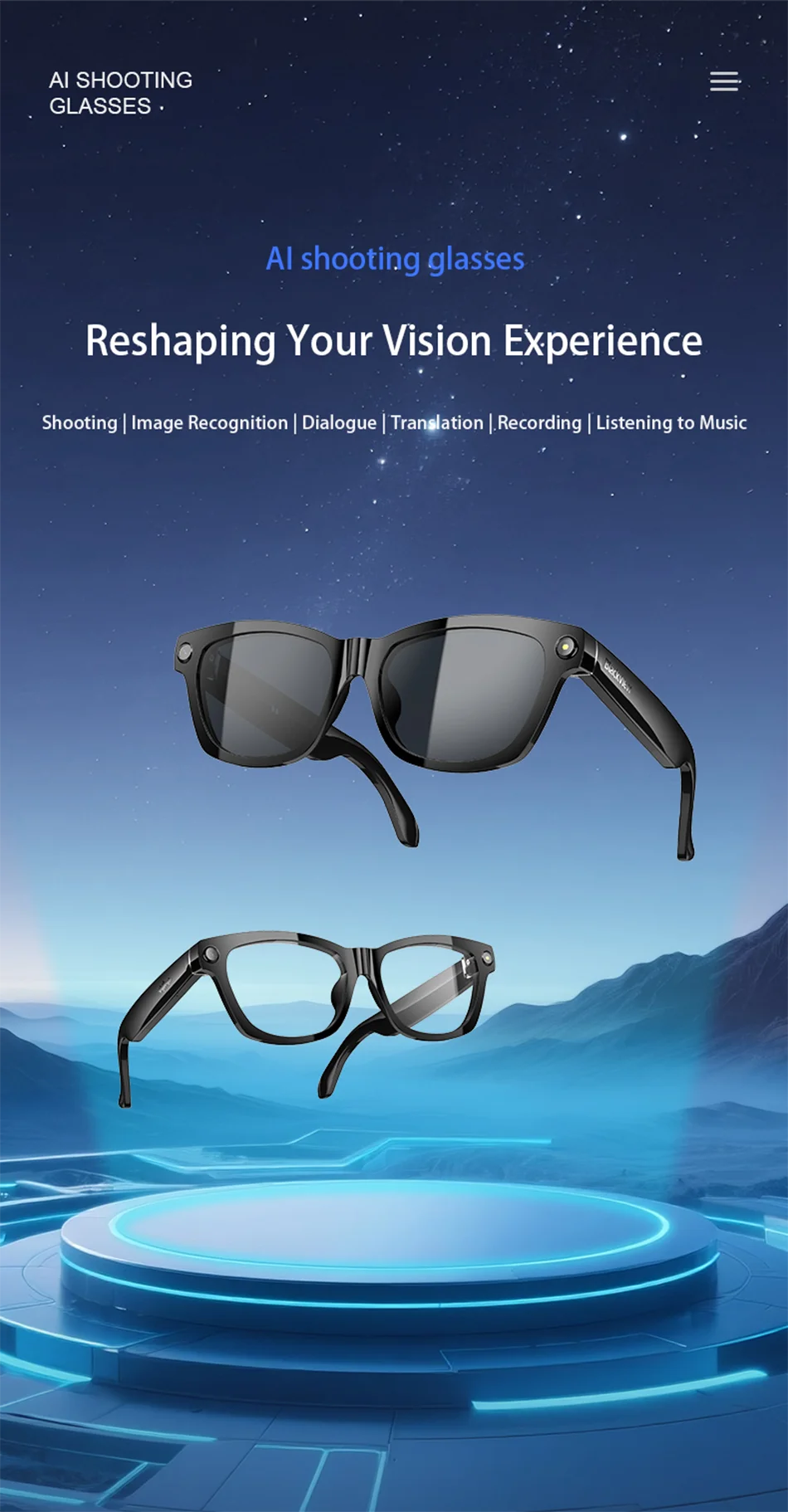 【World premiere】Blackview BV100 AI Shooting glasses 2K HD 800W Pixels camera Bluetooth Call Voice Assistant Smart Glasses