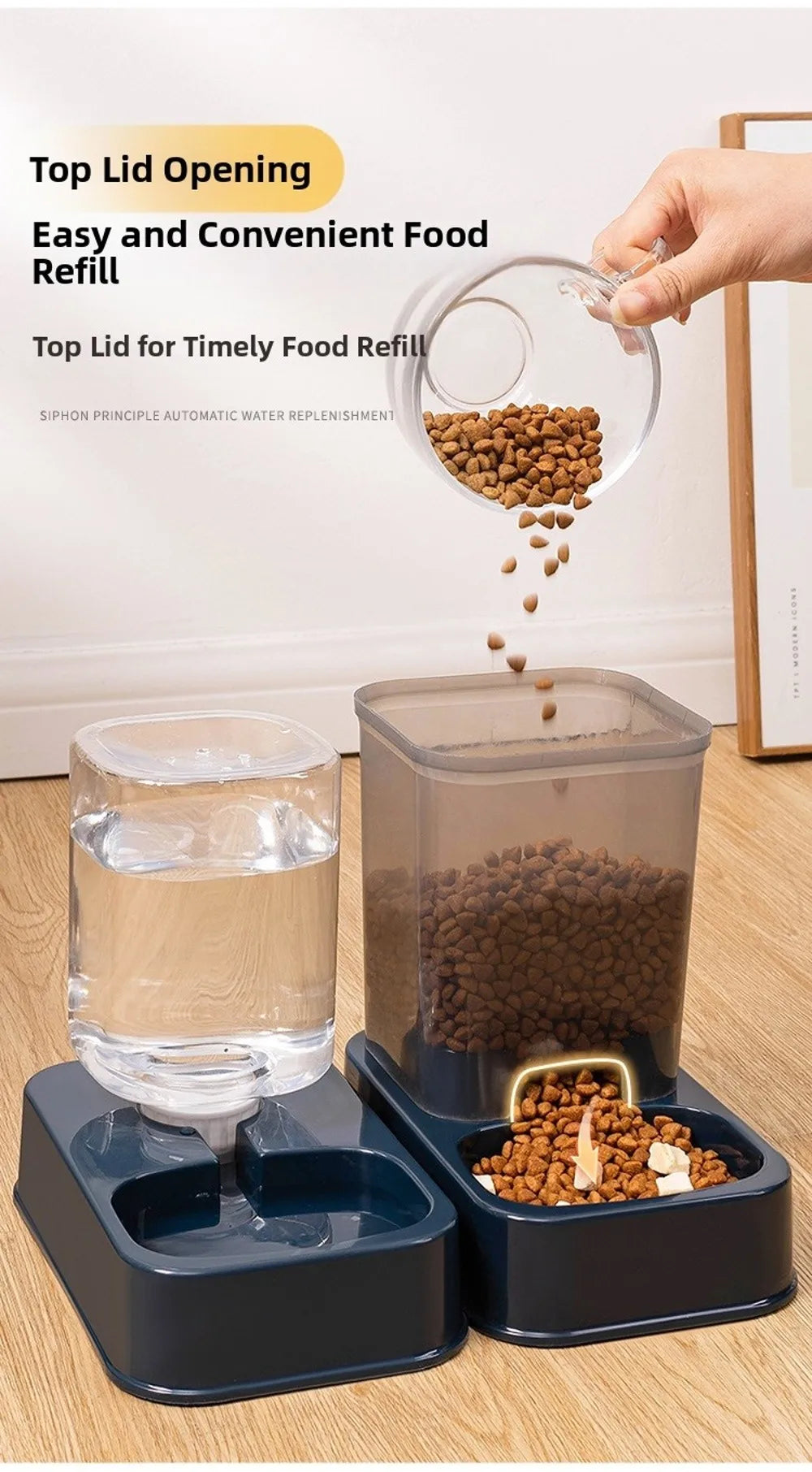 1.2L/1.5L Pet Automatic Feeder Plastic 2 Styles Cat Dog Water Dispenser Feeder Set Large Capacity 3 Colors