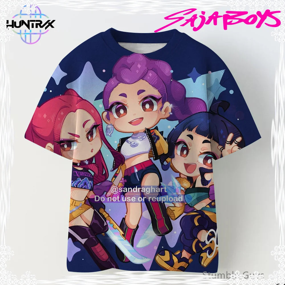 2026 New Girls KPOP Print Short Sleeve T-Shirt Cute Cartoon Graphic Tee Kids Summer 3D Printed Breathable Comfortable Casual Top
