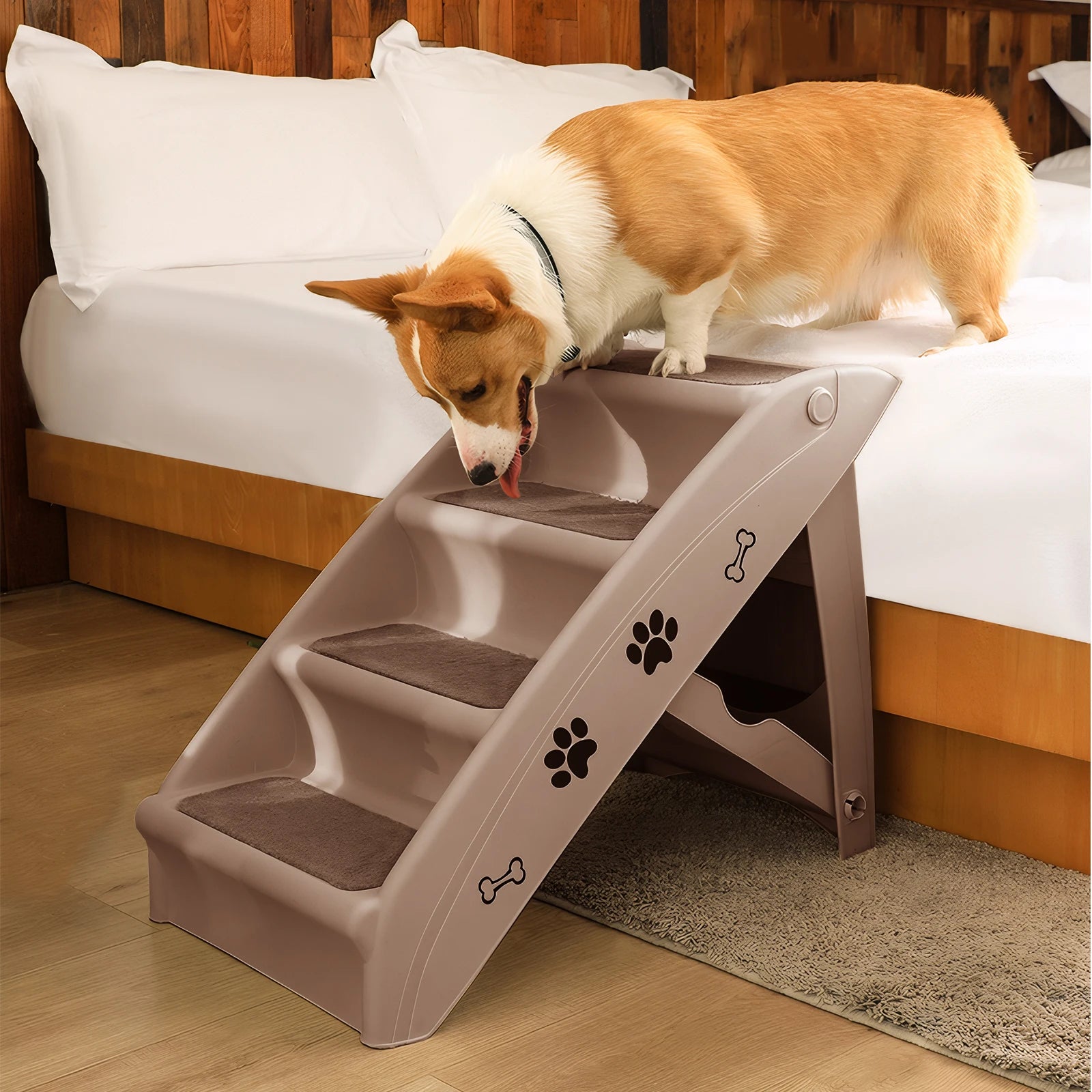 4-Step Pet Dog Stairs Foldable Cat and Dog Steps Nonslip Dog Stairs Ramp Sofa Ladder Pet Furniture for High Bed Chair Couch Sofa