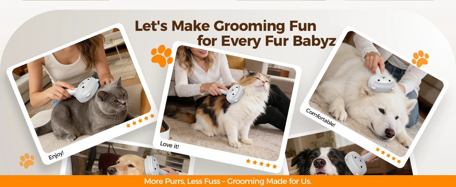 Self Cleaning Shedding Steam Cat Brush, Silicone Scraper Included Dog Brush, primecat, Cat Brushes for Shedding, USB Rechargeable, for Grooming & Haired Pets, Dogs & Cats, White