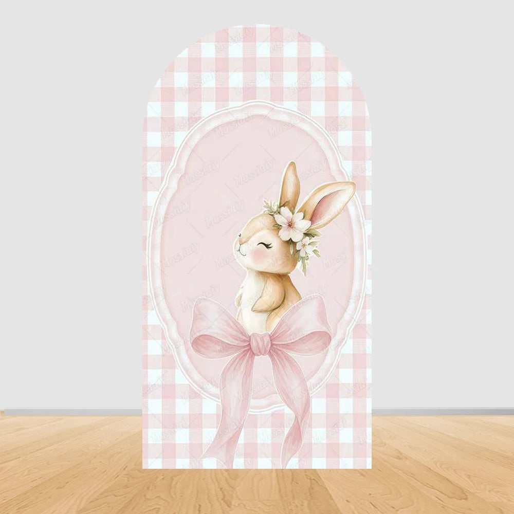 Pink Floral Bowknot Bunny Rabbit Arch Backdrop Cover Girl's Birthday Sweetheart Party Decor Photo Photography Background Props