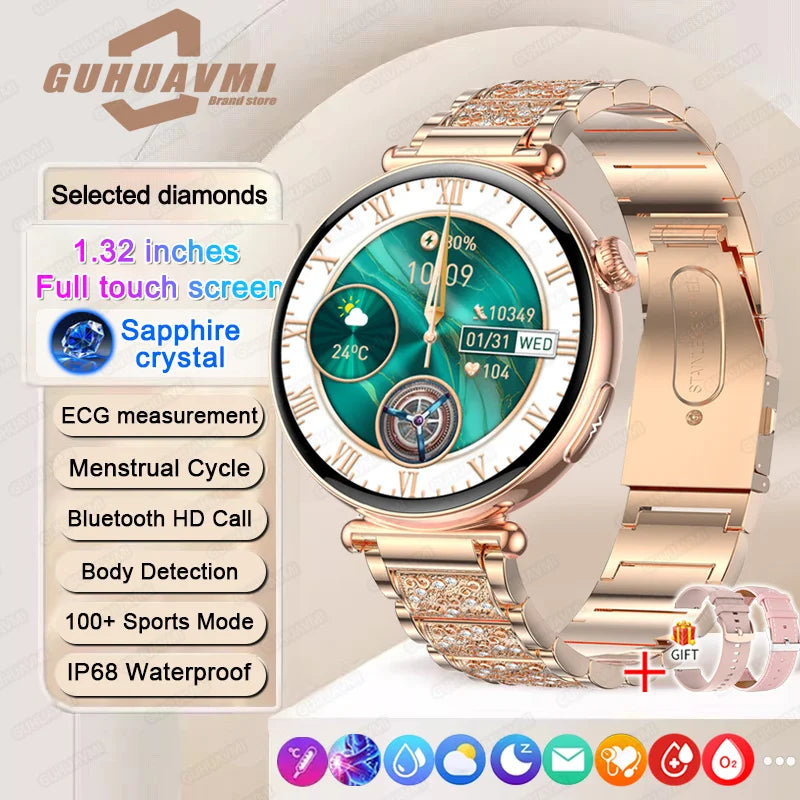 NEW 1.32inch Women Smartwatch AMOLED Screen ECG Sport Watch Blood Pressure Micro physical examination AI dial Health Smart Watch
