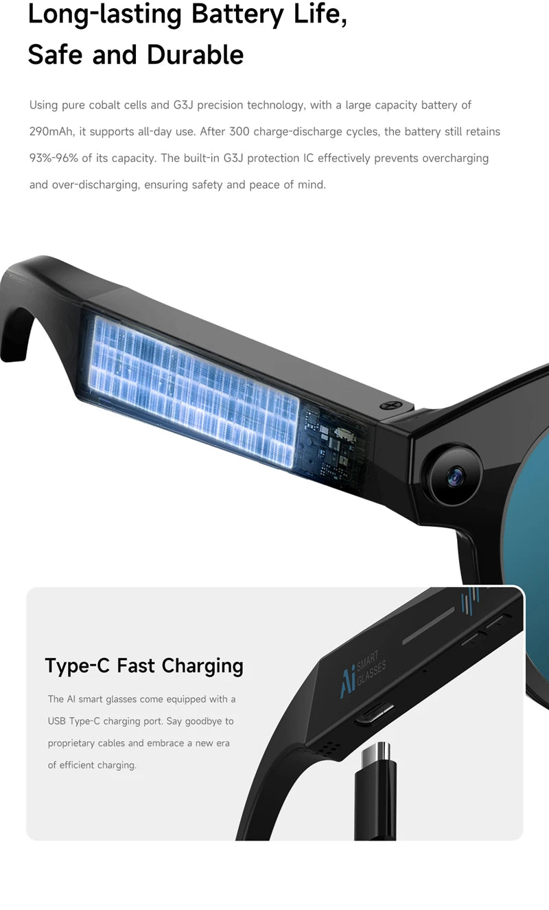2026 New 500W Pixel Smart Glasses AI Cam Recognition Photography Video Record Bluetooth Call Music Playback Voice Wake Up New