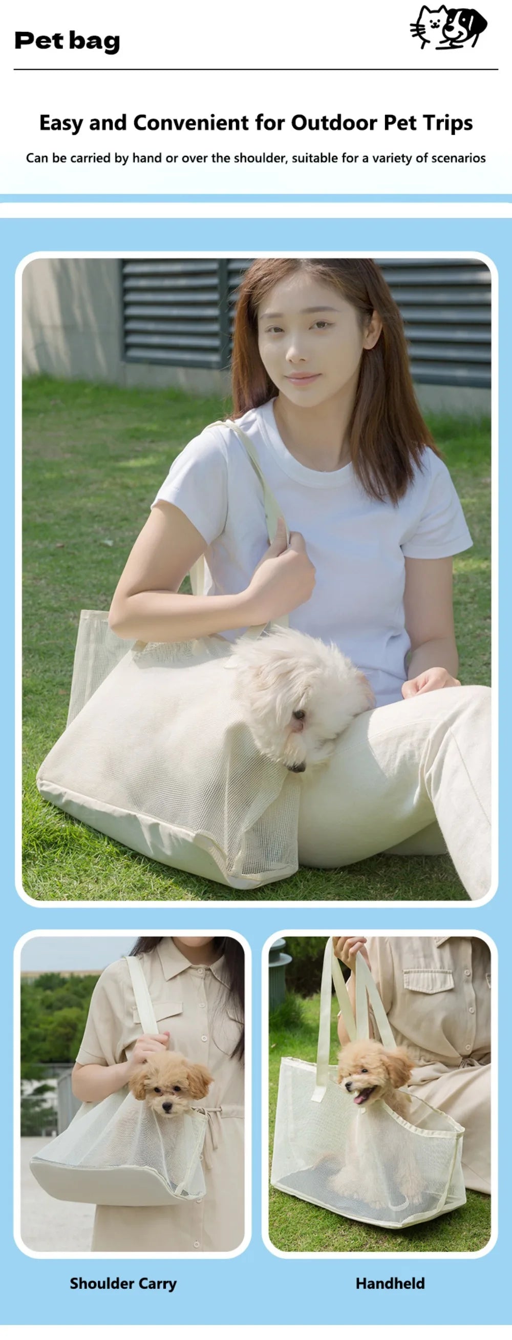 Portable Mesh Pet Carrier Bag Breathable Summer Use Dog Travel Bag Comfortable Shoulder Crossbody Foldable Pet Tote