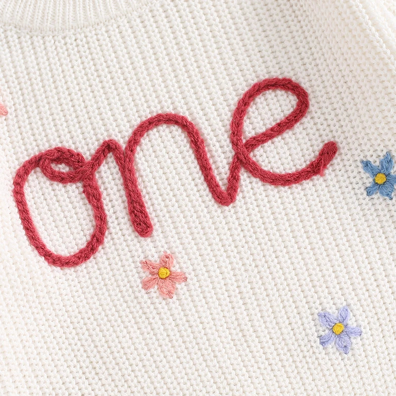 Baby Girl First Birthday Outfit One Embroidery Sweater Pullover Oversized Knit 1st Birthday Winter Cute Clothes