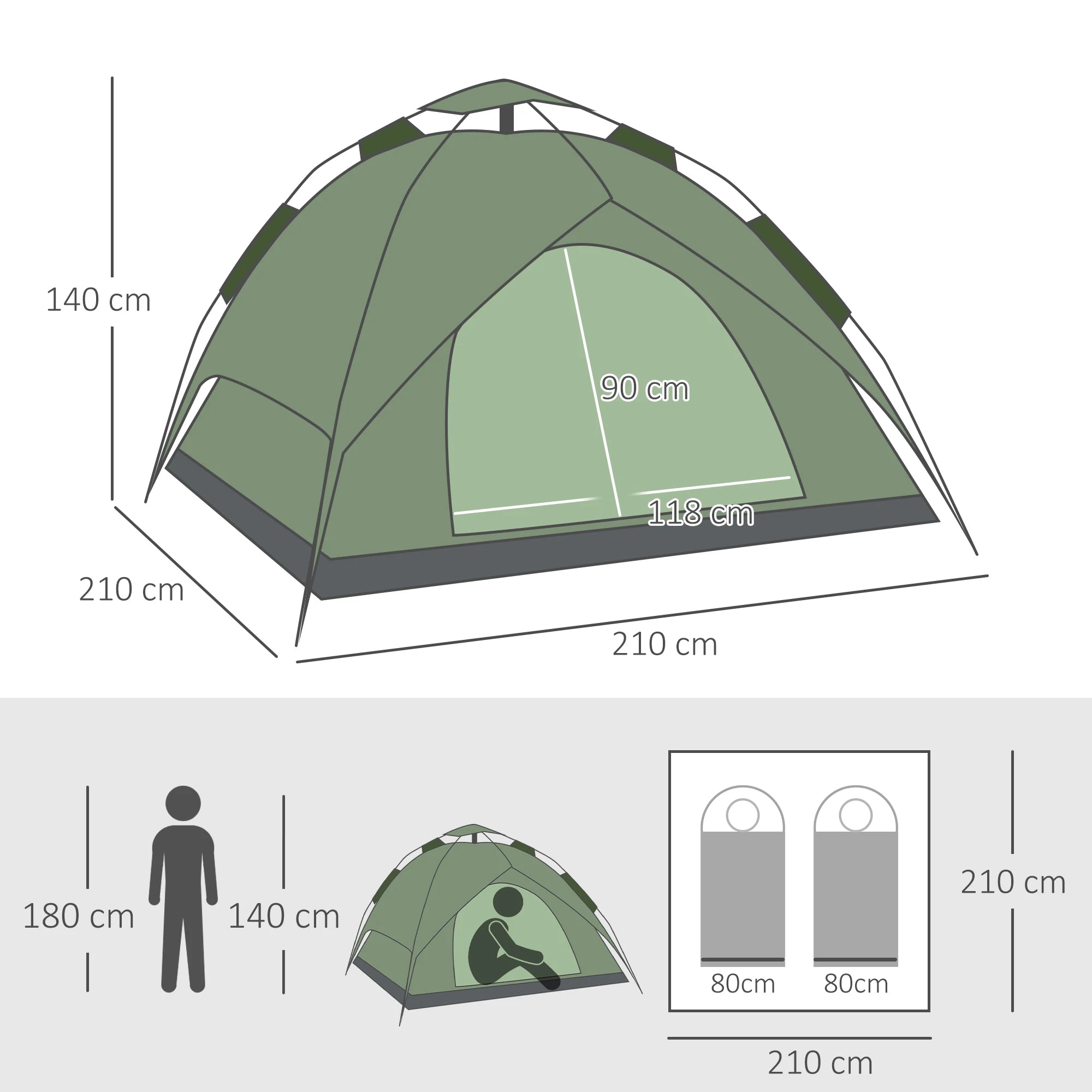 Camping Tent, Instant Pop Up Tent, 3 Person Dome Tent with Sewn-in Groundsheet, 2 in 1 Double Layers for Camping
