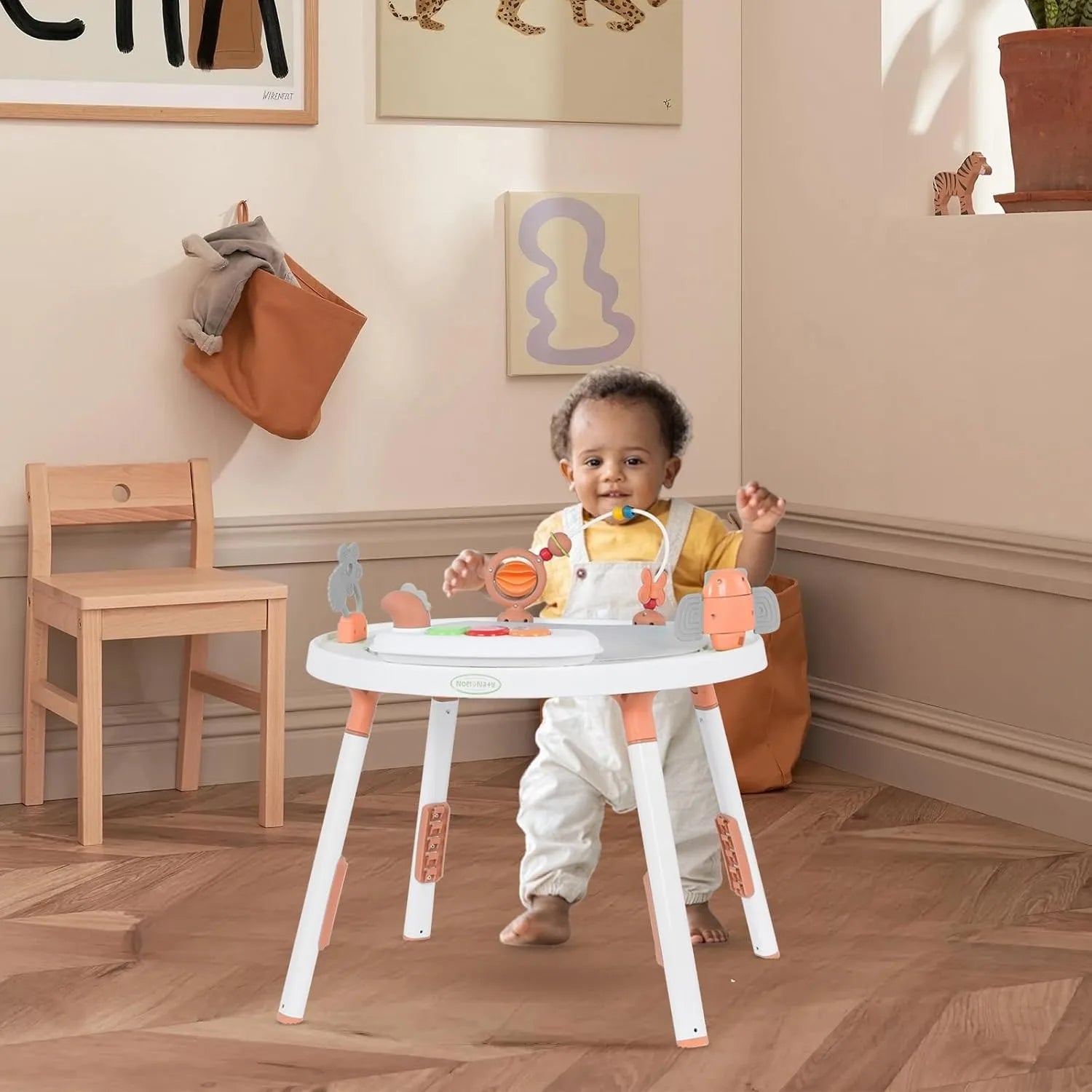 Baby activity center by I YAN with detachable toys and 360-degree rotating seat for toddler development and entertainment.
