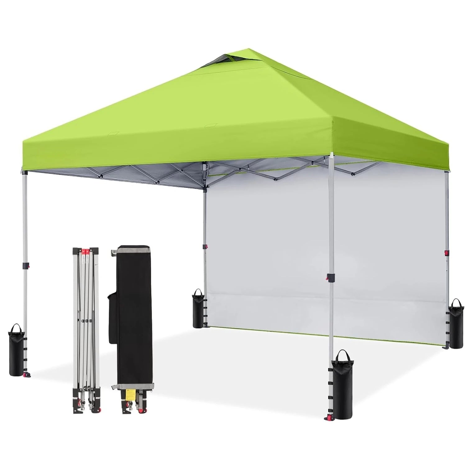 10x10 Pop Up Canopy with 1 Side Wall - Beach Tent with One Push Setup - Outdoor Sun Shade for Events, Parties, Customized