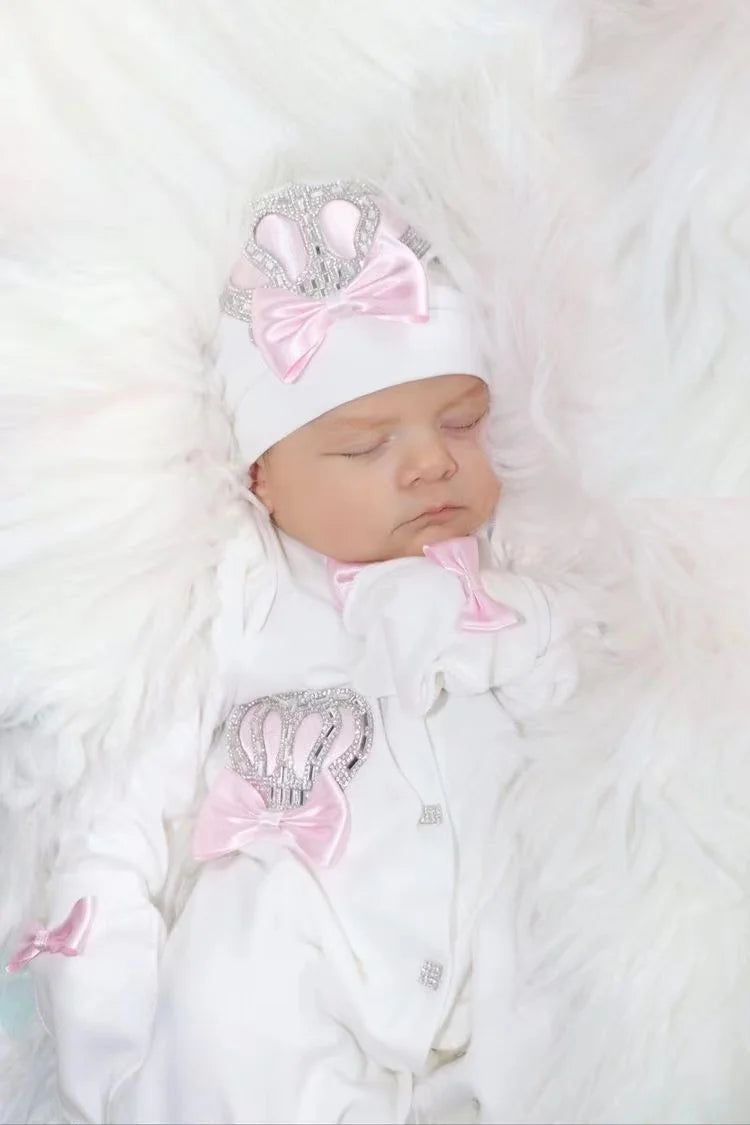 Luxury Newborn Baby Romper Set 4-Piece – Crystal Crown Layette for Photography & Coming Home - I YAN
