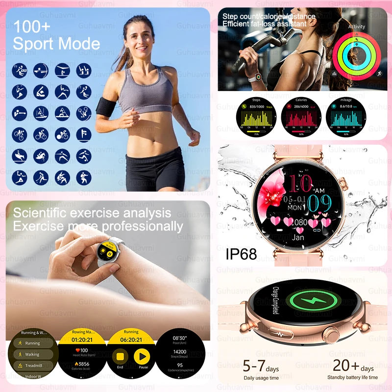2026 New Women AI Smart Diagnosis Smart Watch HRV+ECG Uric Acid Blood Oxygen Health Monitor IP68 Waterproof Sports Smartwatches