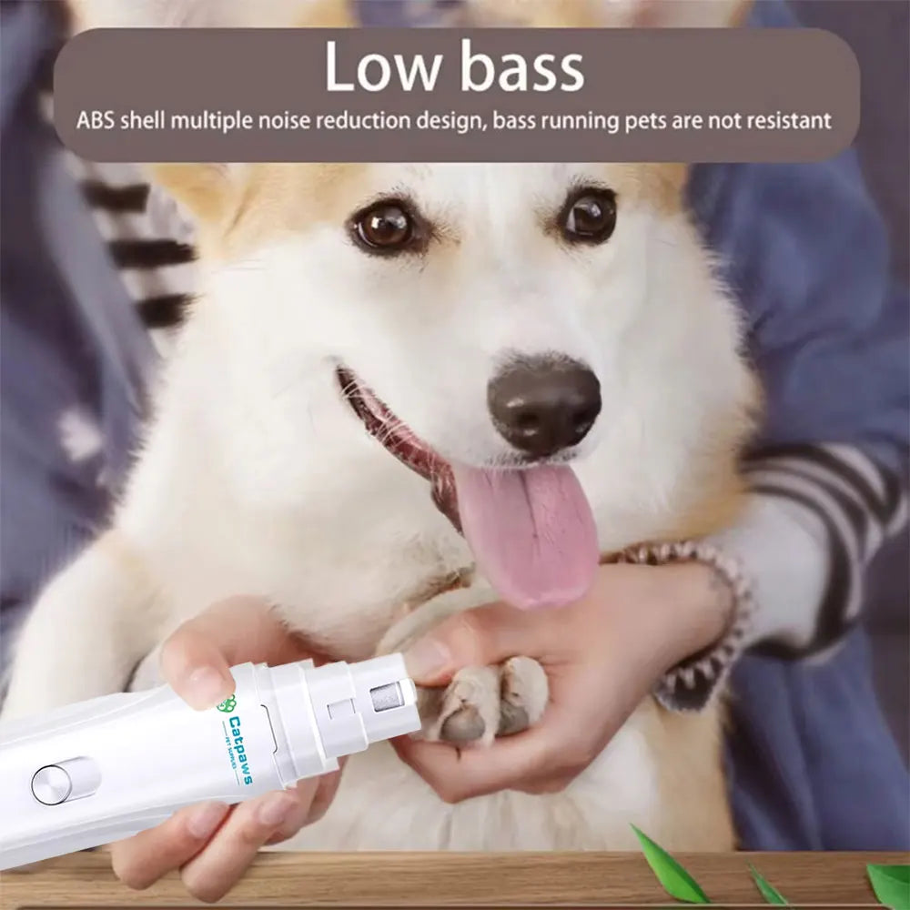 Quiet I YAN electric pet nail grinder with USB recharge, designed for safe, gentle claw trimming for dogs and cats.
