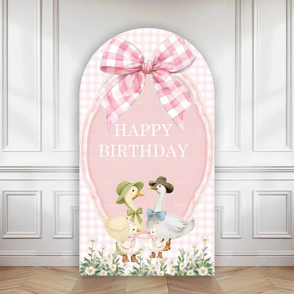 Cartoon big white goose bow arch background customizable baby one-year-old babyshower decorativebackground double-sided printing