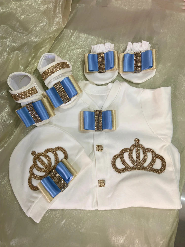 Luxury Newborn Baby Romper Set 4-Piece – Crystal Crown Layette for Photography & Coming Home - I YAN
