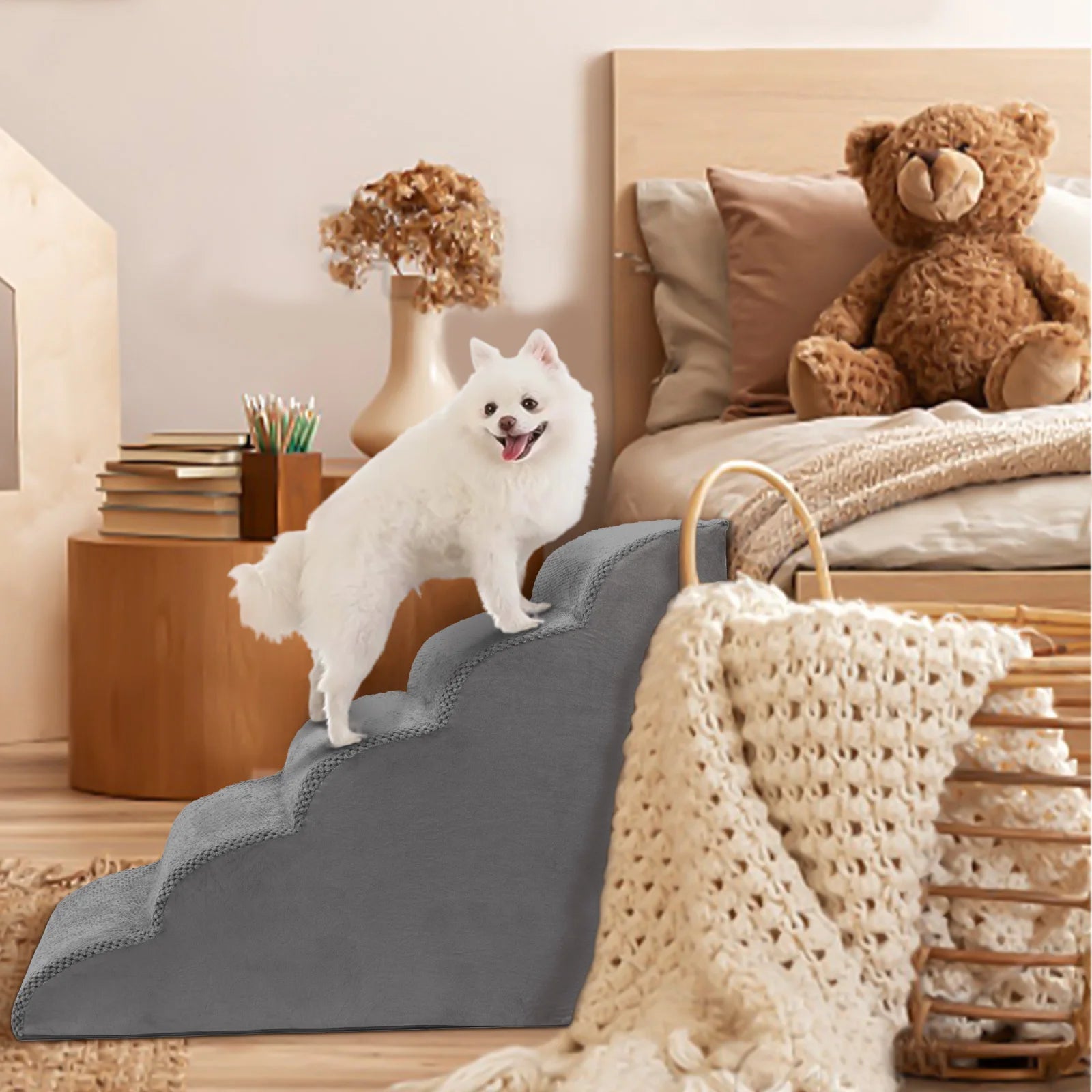 Dog Stairs & Ramp - High-Density Foam Pet Steps, Extra-Wide Non-Slip Orthopedic Dog Ladder with Soft Foam Padding