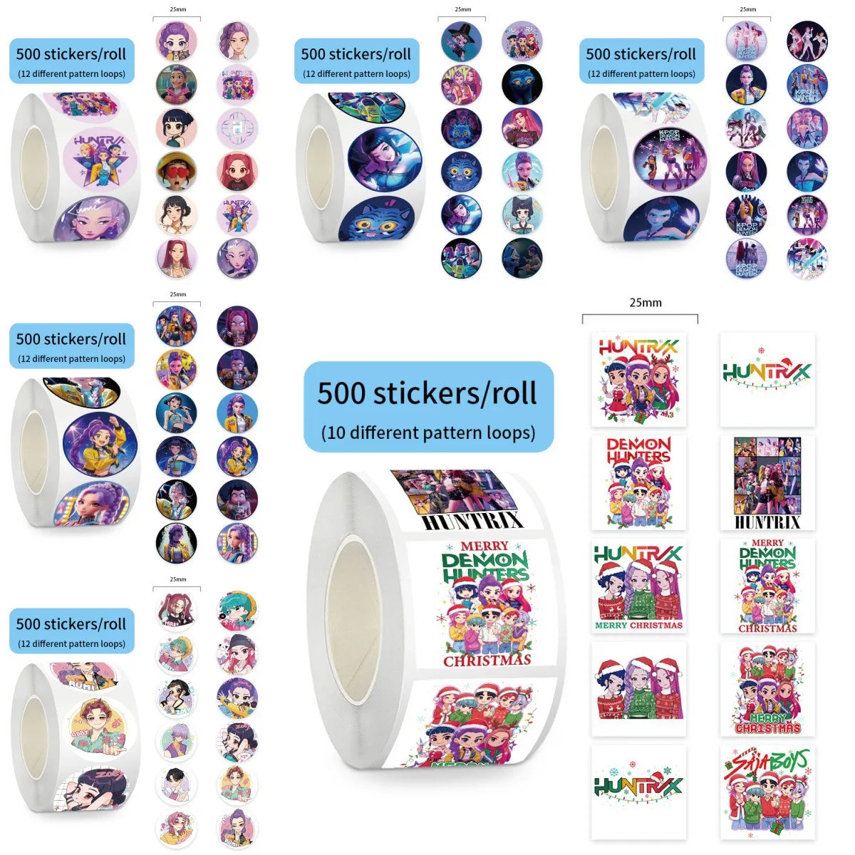 500Pcs Tiger Theme Anime KPop Stickers Roll DIY Waterproof Decals for Scrapbook Phone Luggage Skateboard Laptop Decor