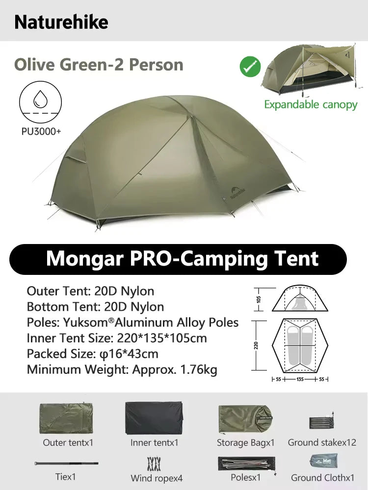 Tent Camping 1 2 Person Tent Outdoor Travel 15D Waterproof Ultralight Backpacking Shelter Tent Hiking