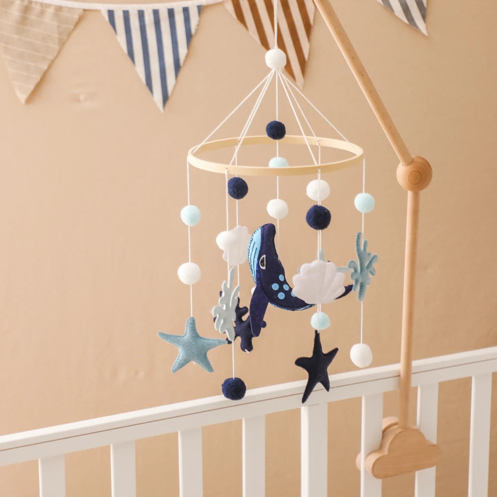 Blue Whale Baby Crib Mobile – Fabric & Bamboo Ring Nursery Decor for Newborns - I YAN