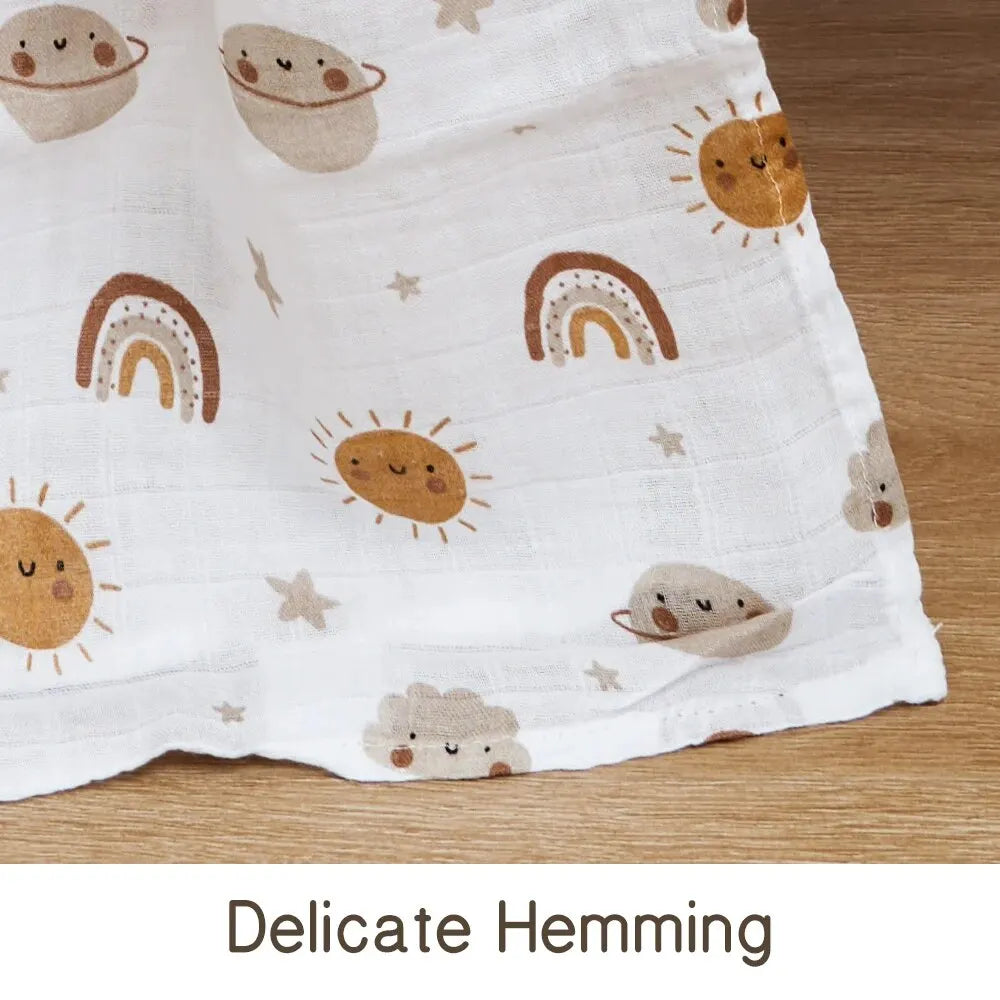 Bamboo Cotton Baby Muslin Swaddle Blanket 120x110cm – Soft Print Baby Towel Wrap for Newborns - I YAN