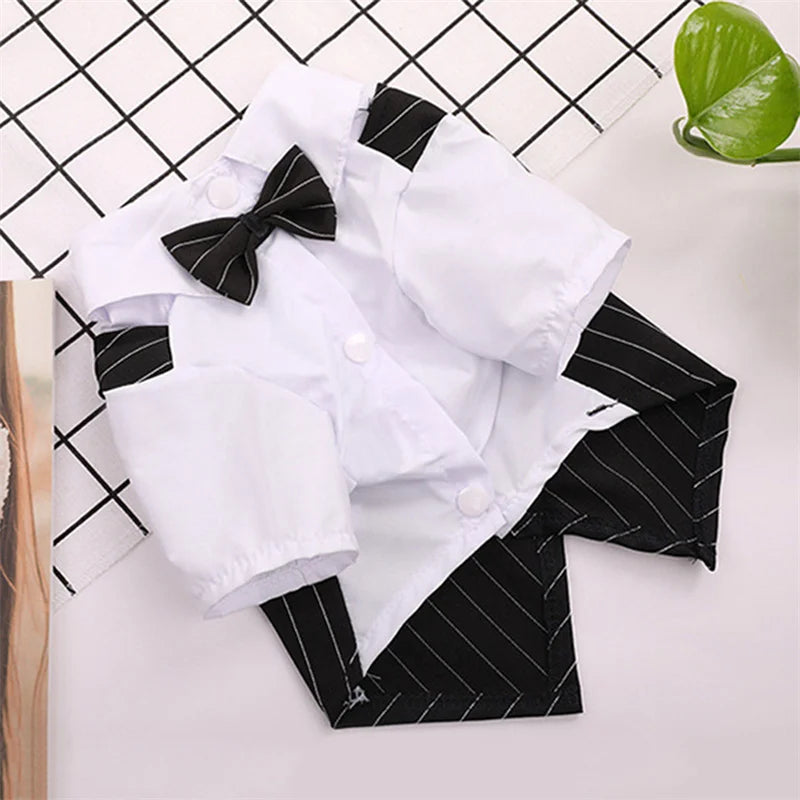 Pet Clothes Dog Shirt Dog Tuxedo Bow Tie Shirt for Boy Dog Wedding Party Bulldog Pug Puppy Costume Pet Teddy Summer Thin Outfits