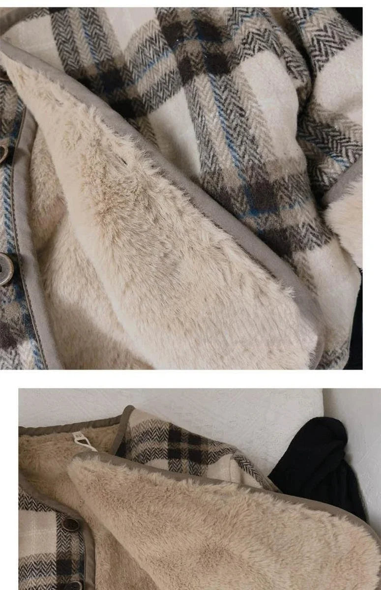 Woolen Plaid Children's Plush Coat Korean Version Autumn and Winter New Boys' and Girls' Coats Loose Baby Cotton Padded Clothes