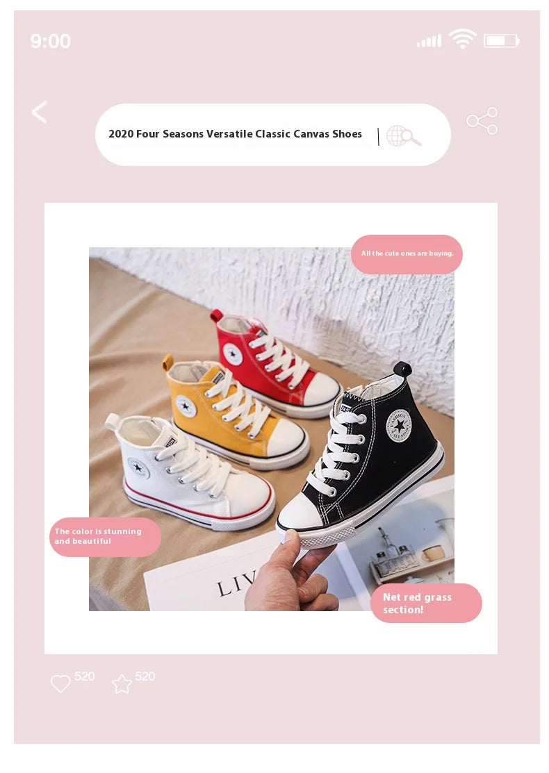 Children's High-Top Canvas Shoes Soft Bottom Comfortable Non-slip Casual Shoes Summer Simple Solid Color Lace-Up Canvas Shoes