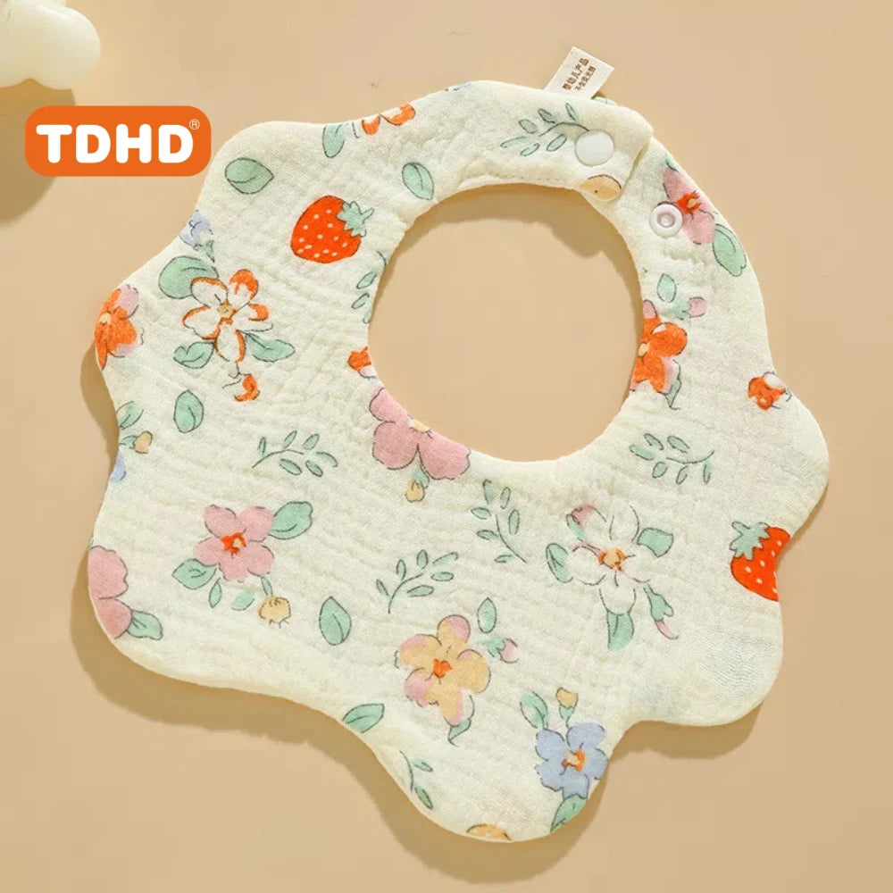 TDHD 3PCS Cotton Gauze Baby Feeding Bibs Summer Soft Petal Baby Printed Drooling Towel Newborn Toddler Baby Burp Cloth Children'