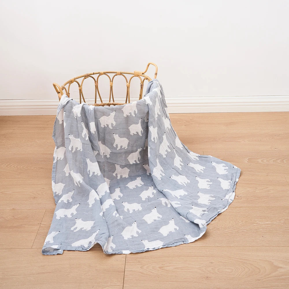 Elinfant Baby Muslin Swaddle Blanket 120x110cm Bamboo Cotton – SGS/CPSIA Certified Soft Print Wrap for Newborns - I YAN