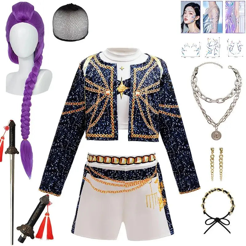 Kids K-Pop girls cosplay costume set by I YAN featuring Rummi and Zoe character outfits for children aged 2 to 12.