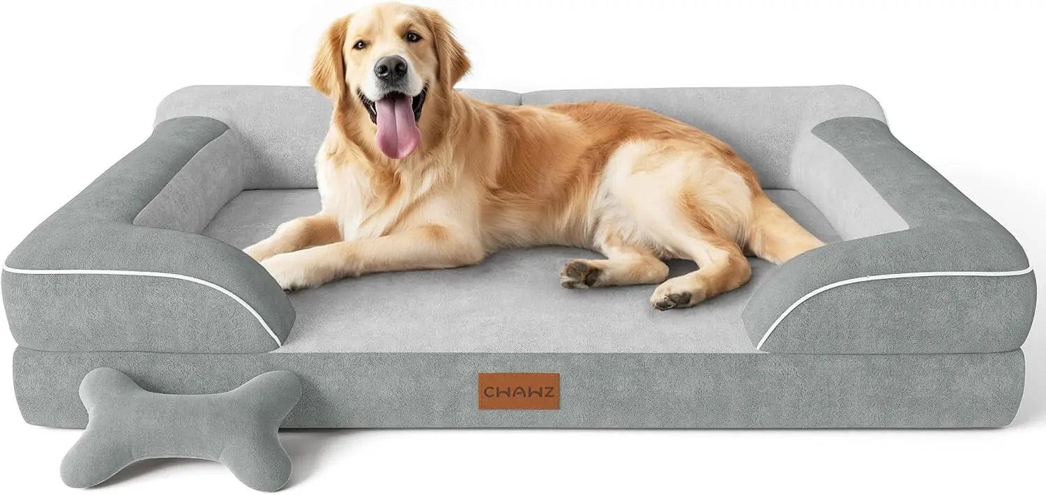 Orthopedic Dog Bed with Cooling Gel Memory Foam, Waterproof, Washable Cover, 42" Pet Sofa, Light Gray