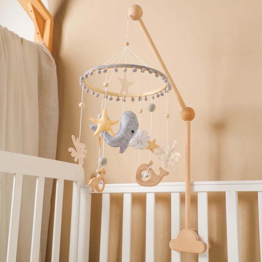 Blue Whale Baby Crib Mobile – Fabric & Bamboo Ring Nursery Decor for Newborns - I YAN