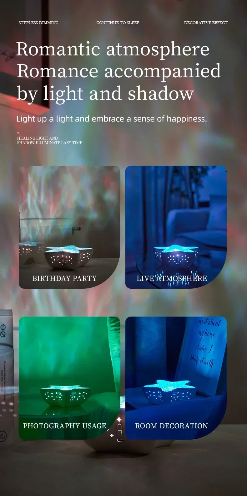 Starfish LED Table Lamp Aurora Projector Lamp Starry Sky Northern Light Bedside Lamps Bedroom Decoration Atmosphere Night Light