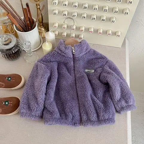 Jackets & Coats Kids Flannel Jacket Autumn Winter Boys Girl Casual Simple Coat Colorful  Lined Top Solid Color Children Clothing