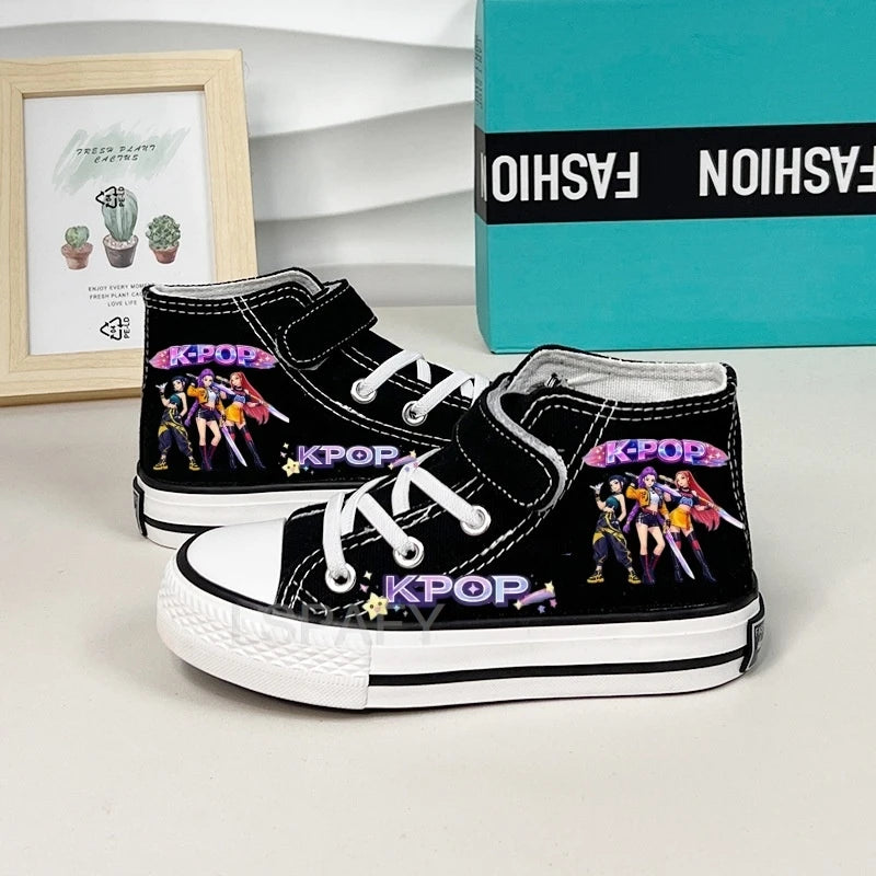 KPop Demon Hunter Canvas Shoes Student Casual Children Slip on Flat Board Shoes Kids Soft Bottom Non Slip Breathable Sneakers