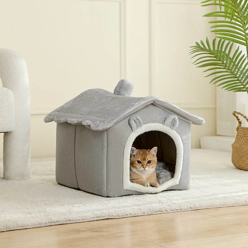 Foldable I YAN pet house for cats and small dogs, washable, removable interior, cozy cave-style sofa pet bed in neutral color