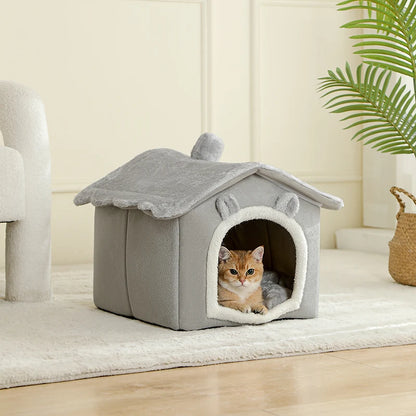 Foldable I YAN pet house for cats and small dogs, washable, removable interior, cozy cave-style sofa pet bed in neutral color