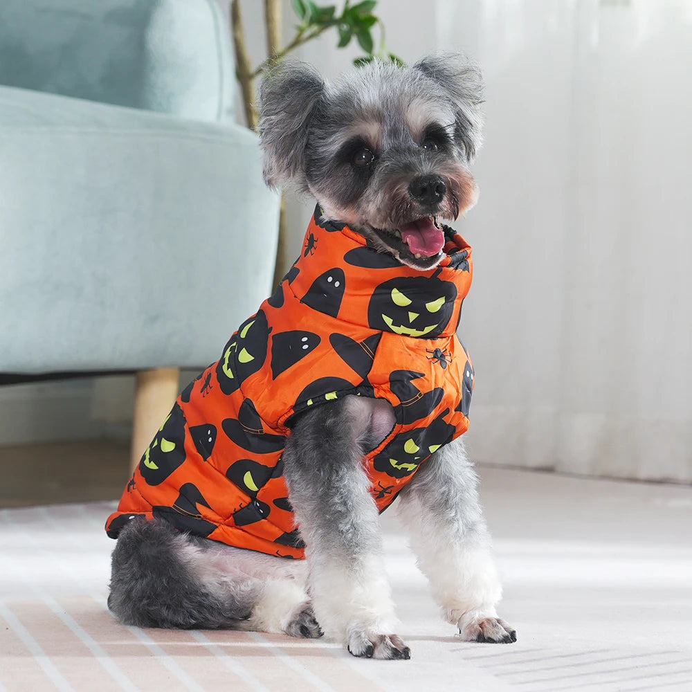 Halloween Dog Jacket Coat Autumn Winter Puppy Clothes For Small Medium Dogs Cat Funny Pumpkin Print Pet Cosplay Costume Yorkie