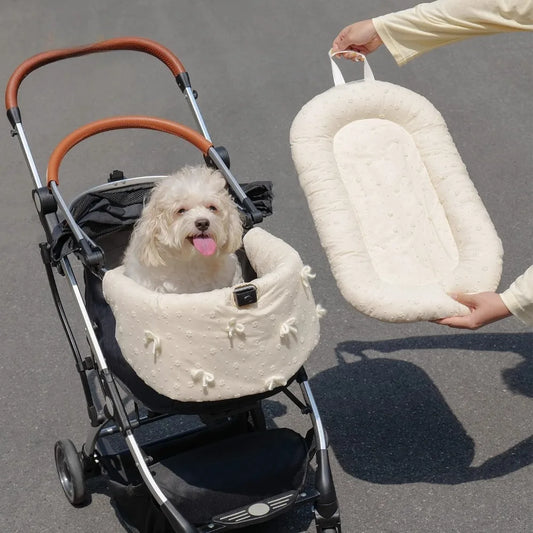 Breathable mesh pet stroller cushion pad by I YAN, providing comfortable support for puppies in dog strollers.