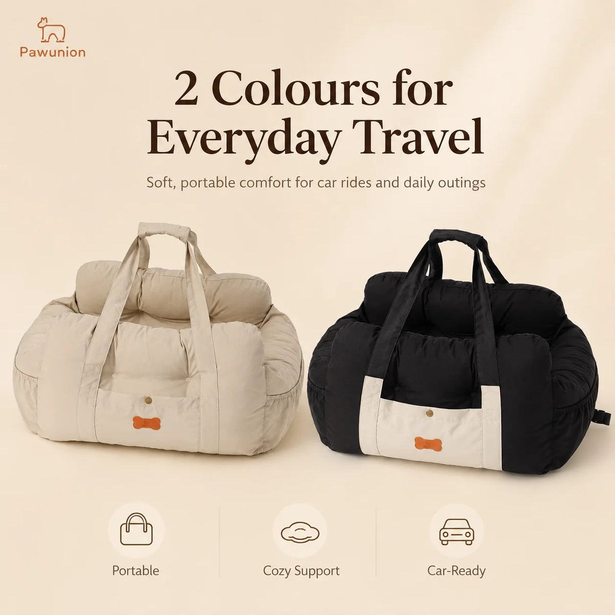 I YAN dog car seat for small to medium dogs with plush interior, safety tether, storage pocket, and cozy travel design in the car seat.